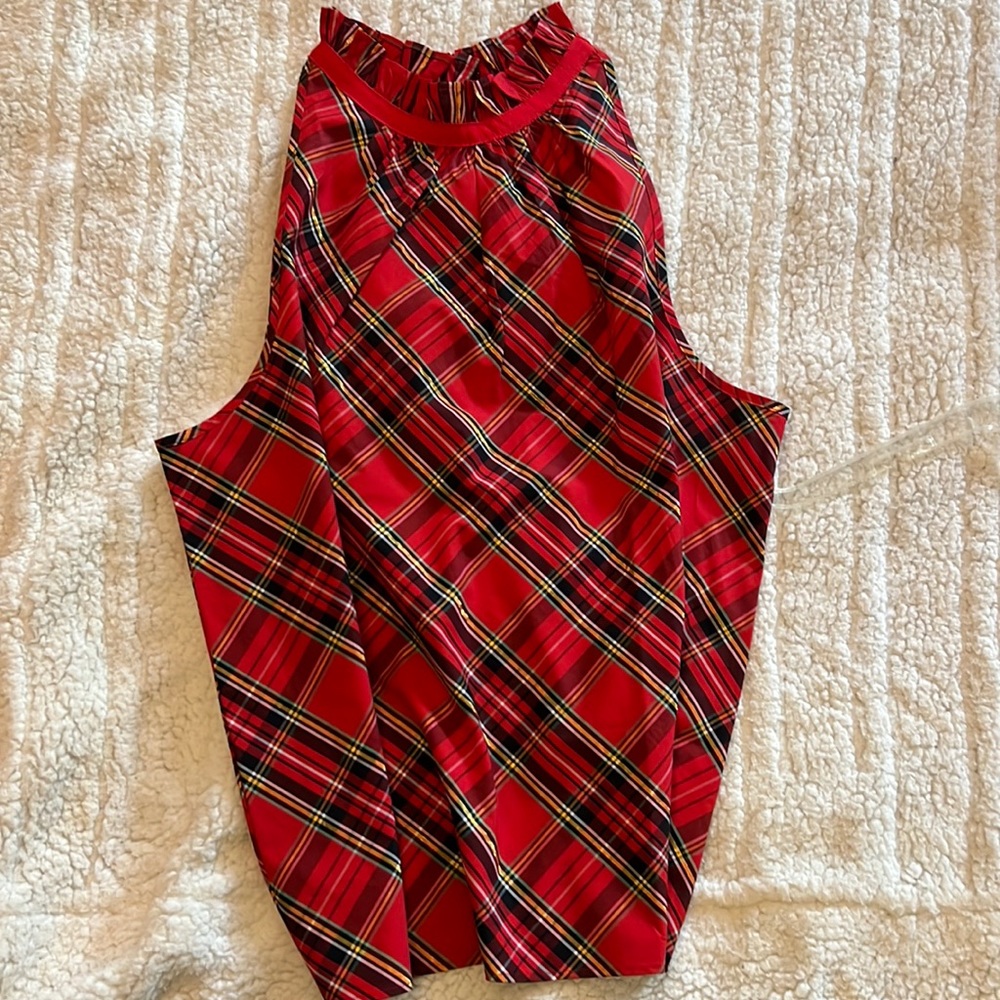 NWT J. Crew | Red Ruffleneck Sleeveless Cotton Poplin Top In Good Tidings Plaid